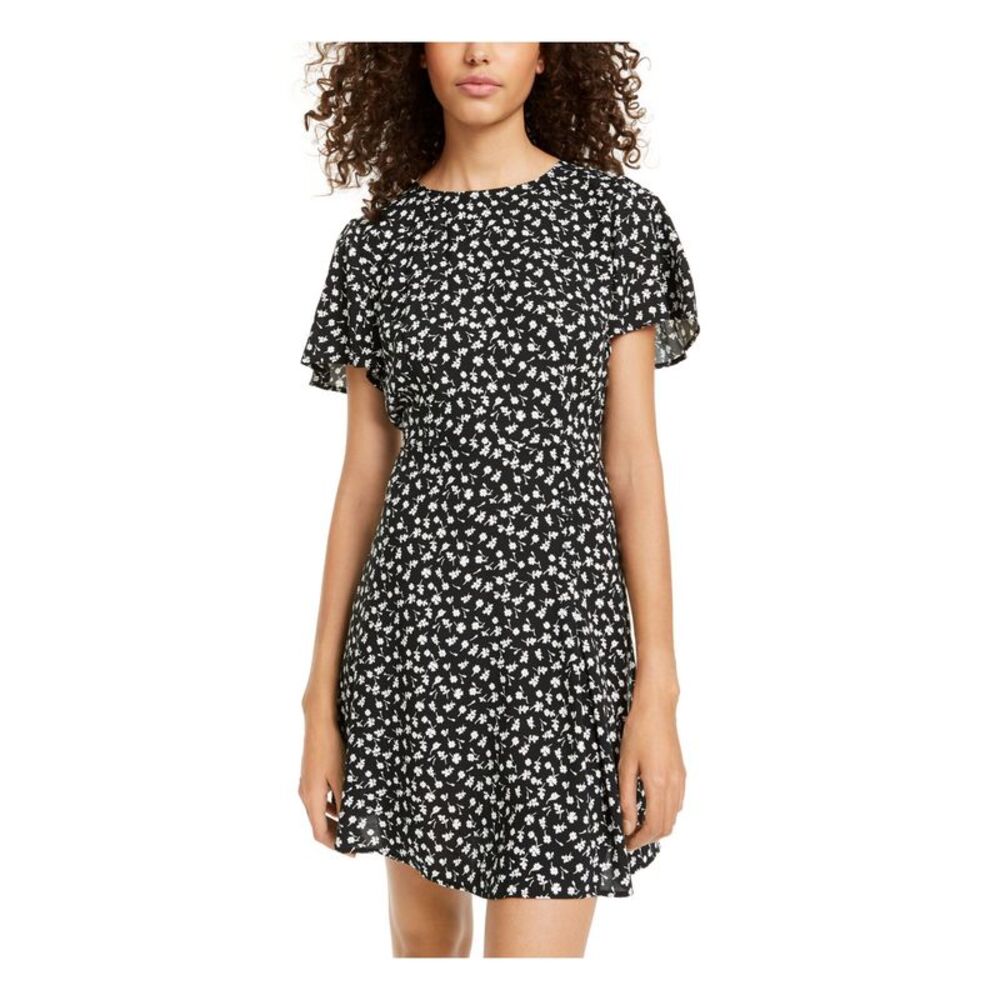 CITY STUDIO Womens Fit + Flare Short Dress Black Short Sleeve Juniors S
